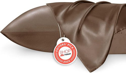 Bedsure Satin Pillowcases - Luxurious Queen Size Set of 2 | Soft Envelope Closure, Brown 20x30 Inches