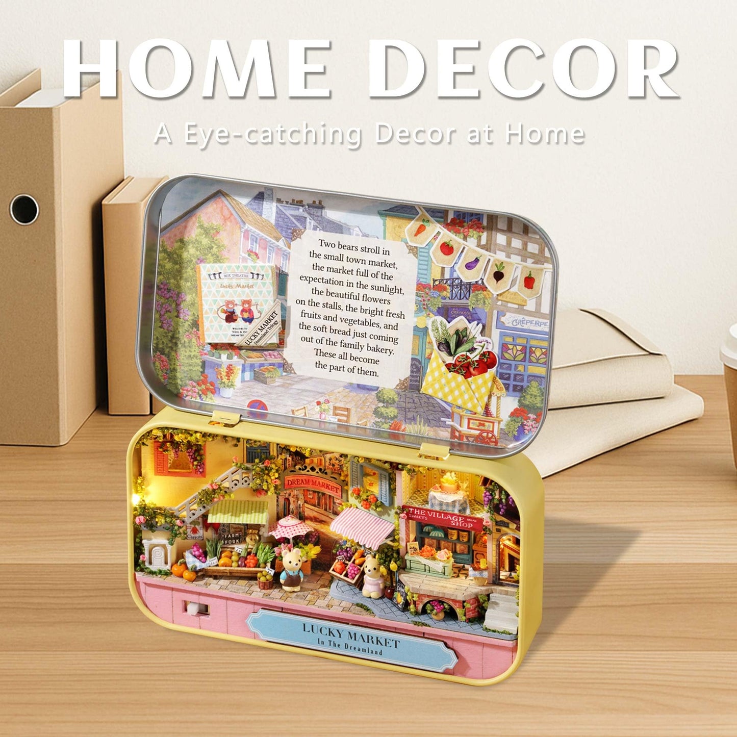 Kisoy Dollhouse Miniature with Furniture Kit, Handmade DIY House Model for Teens Adult Gift (Lucky Market)