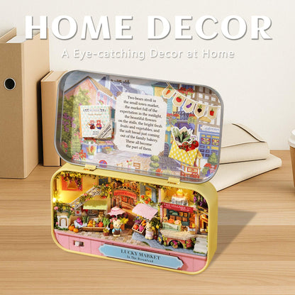 Kisoy Dollhouse Miniature with Furniture Kit, Handmade DIY House Model for Teens Adult Gift (Lucky Market)