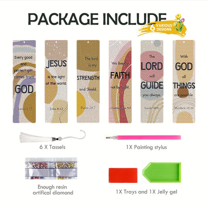 Bible Verse Diamond Art Bookmarks - 6 PCS DIY Boho Diamond Painting Bookmarks Kits Religions Aesthetic Christian Art Craft Inspirational Christmas Birthday Gift for Book Lovers Adult Beginners