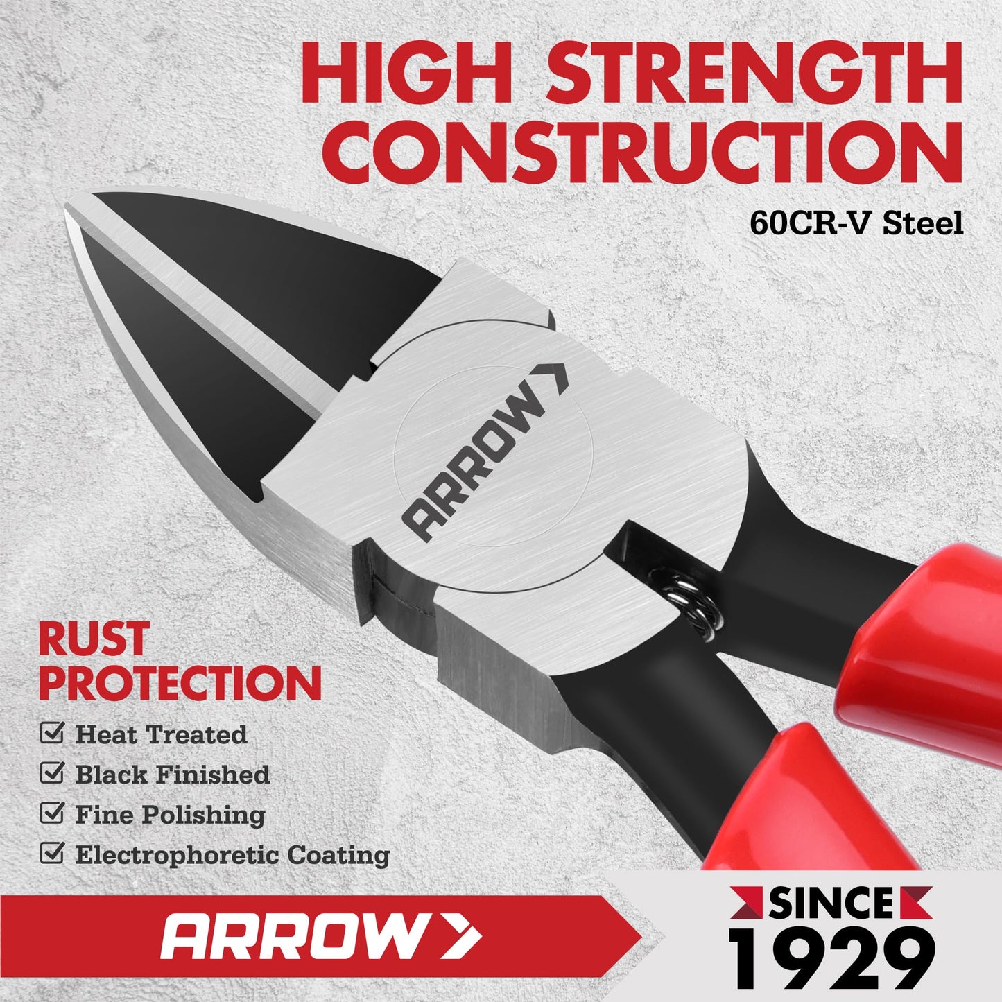 ARROW 7" Precision Wire Cutters - Spring Loaded Side Cutters, Ultra-Sharp Flush Cut Pliers, Diagonal Cutting Pliers with Non-Slip Handle for Jewelry Making, Crafts, Electronics, Zip Ties, DIY Models