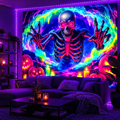 Neon Skeleton UV Tapestry 78.74X59.06in, Blacklight Reactive Tapestry Fluorescent, Hanging Neon Wall Tapestry for Bedroom Dorm, Room Tapestry Large Wall, Tapestry Room Backdrop, Halloween Decor