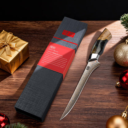 SHAN ZU Damascus Fillet Knife 7 Inch, Japanese Boning Knife Copper & Damascus Steel High Carbon 33 Layer Hand Forged, Ultra Sharp Carving Knives with Maple Wood Handle