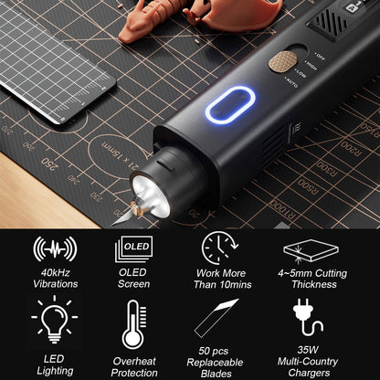 40KHz Ultrasonic Cutter Knife Pro, Handheld Craft Cutting Tool for 3D Prints,PVC,Leather,Plastic,Resin | Includes 50 Replacement Blades & Display Case | Multifunctional Sonic Knife for DIY,Modeling