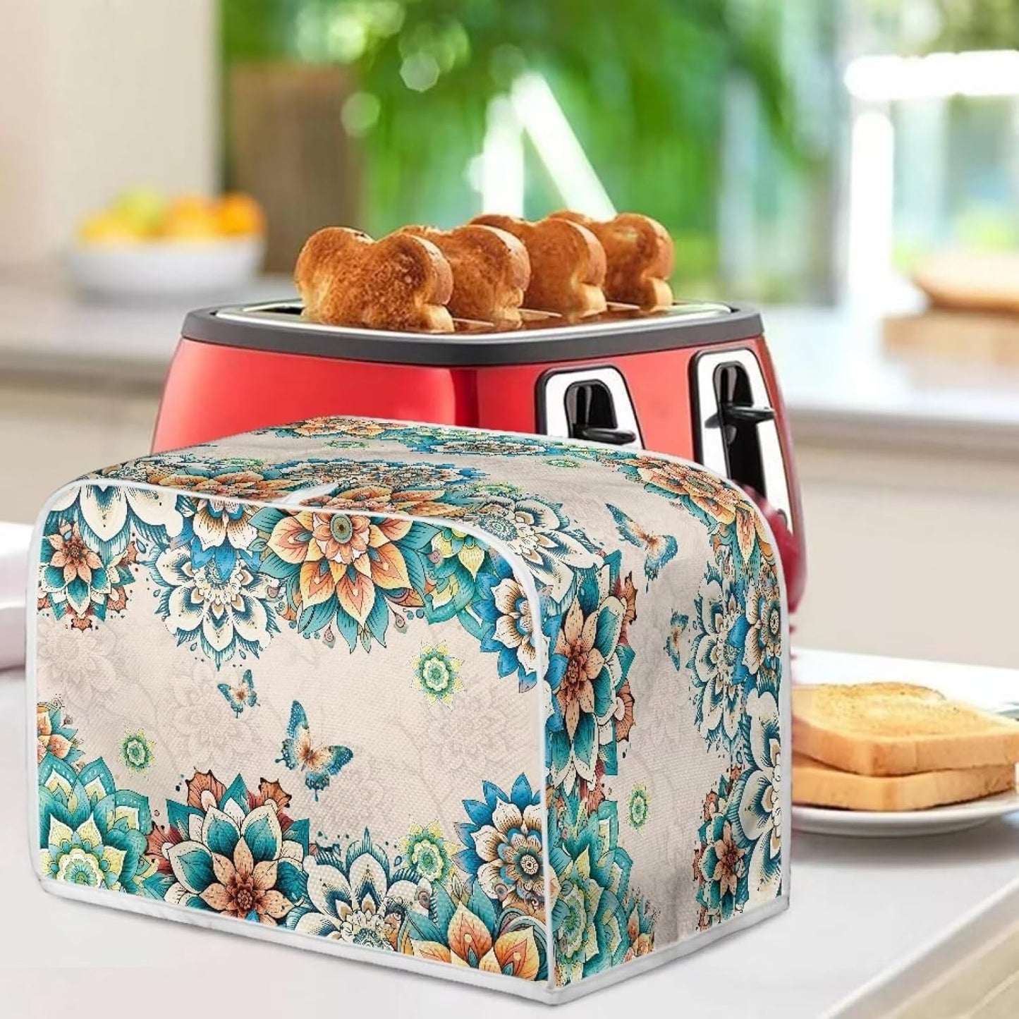 2 Slice Toaster Covers Boho Butterfly Print, Washable Kitchen Appliance Protector, Anti-Sputtering Cover