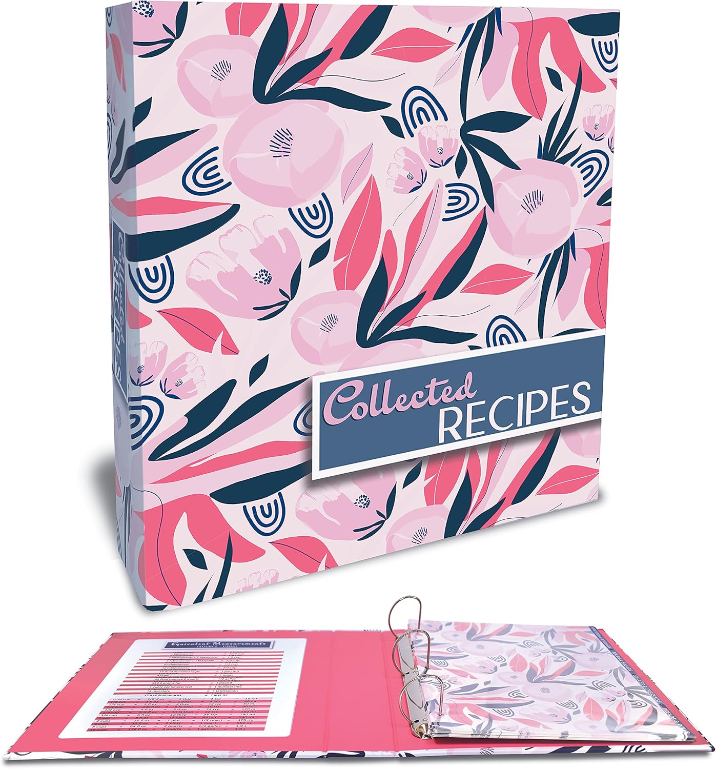 Better Kitchen Products Recipe Binder Set: Full Page 3 Ring Organizer with 50 Protectors & 12 Divider Tabs, Floral