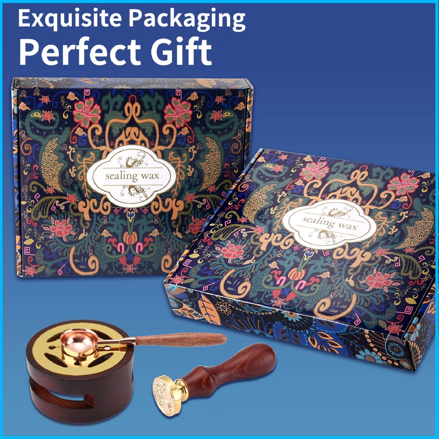 CHUHUAYUAN Wax Seal Stamp Kit - 24 Colors, 624 Pcs Stamp Beads, Sealing Wax Warmer, Metallic Pen & Envelope, Gift & Decoration Set