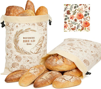 WGXY 2 Pack 17x13-Inch Use(2 pack 1 Reusable Beeswax Bread Bags for Sourdough & Homemade Bread, Cotton Storage Bags