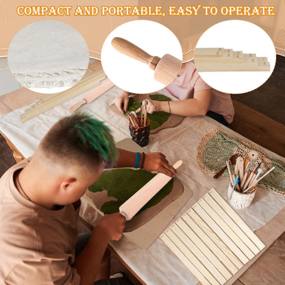23 Pcs Pottery Tool Kit with Clay Rolling Pin 10 Size Thickness Guides Linen Tablecloth Wooden Pottery Board for Ceramic Clay Making
