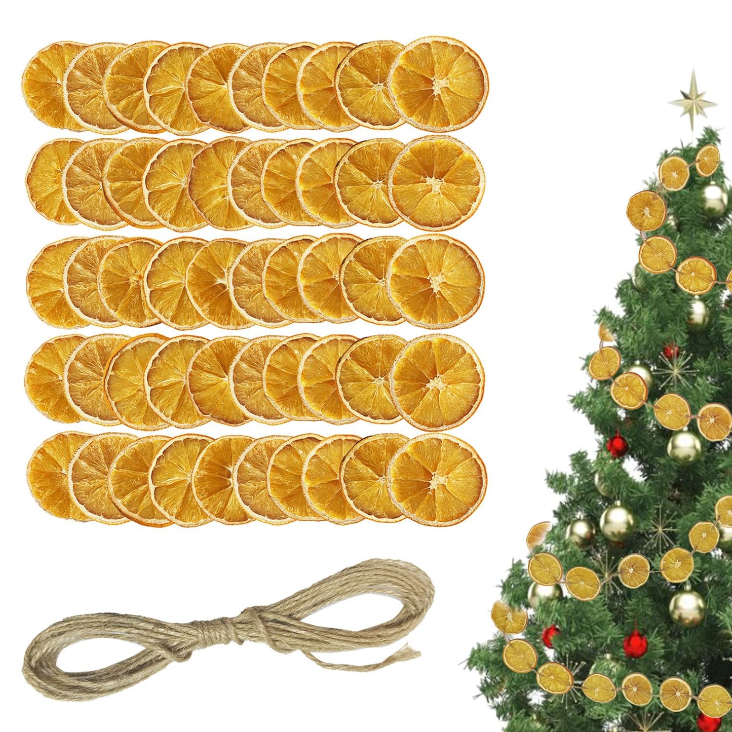 Dried Orange Slices Bulk Natural Orange Fruit Slices with Jute Rope Christmas Tree Decorations DIY Craft Ornaments Hanging Garland Wreath Making Supplies for Xmas Holiday Farmhouse Rustic Decor