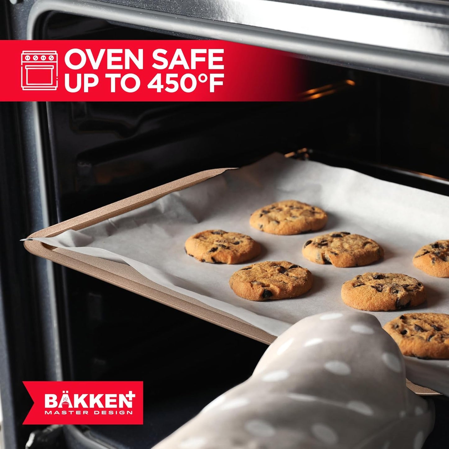 BAKKEN Nonstick Baking Pans - Commercial Grade Carbon Steel Cookie Sheet, 13.18" x 8.66", Oven Safe to 450°F, Brown