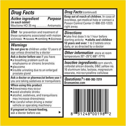 Dramamine Motion Sickness Relief - Less Drowsy Travel Vial - 8 Count Multicolor Pack