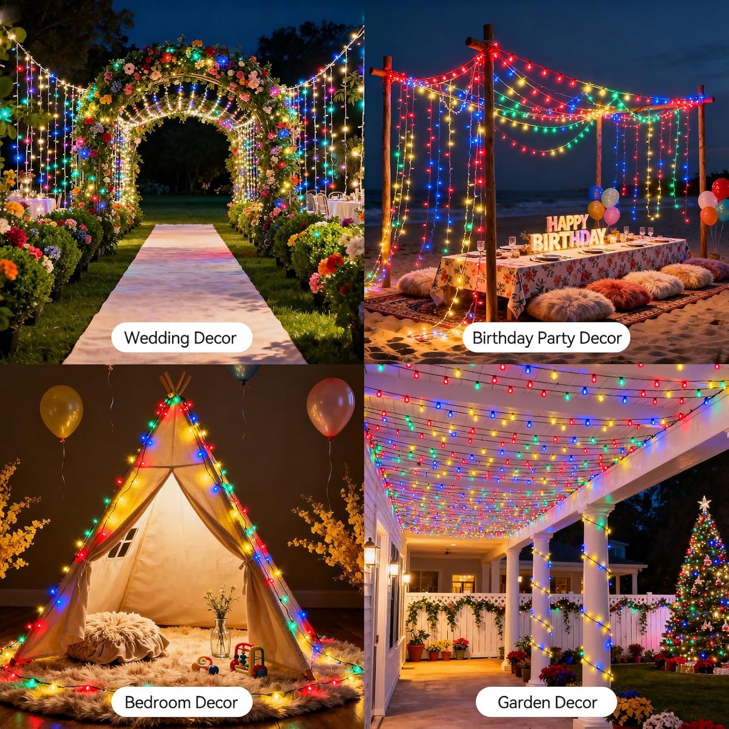 66FT 200 34 Color Changing Christmas Lights Outdoor, LED Colors String Lights with Remote Multicolor Plug in Waterproof