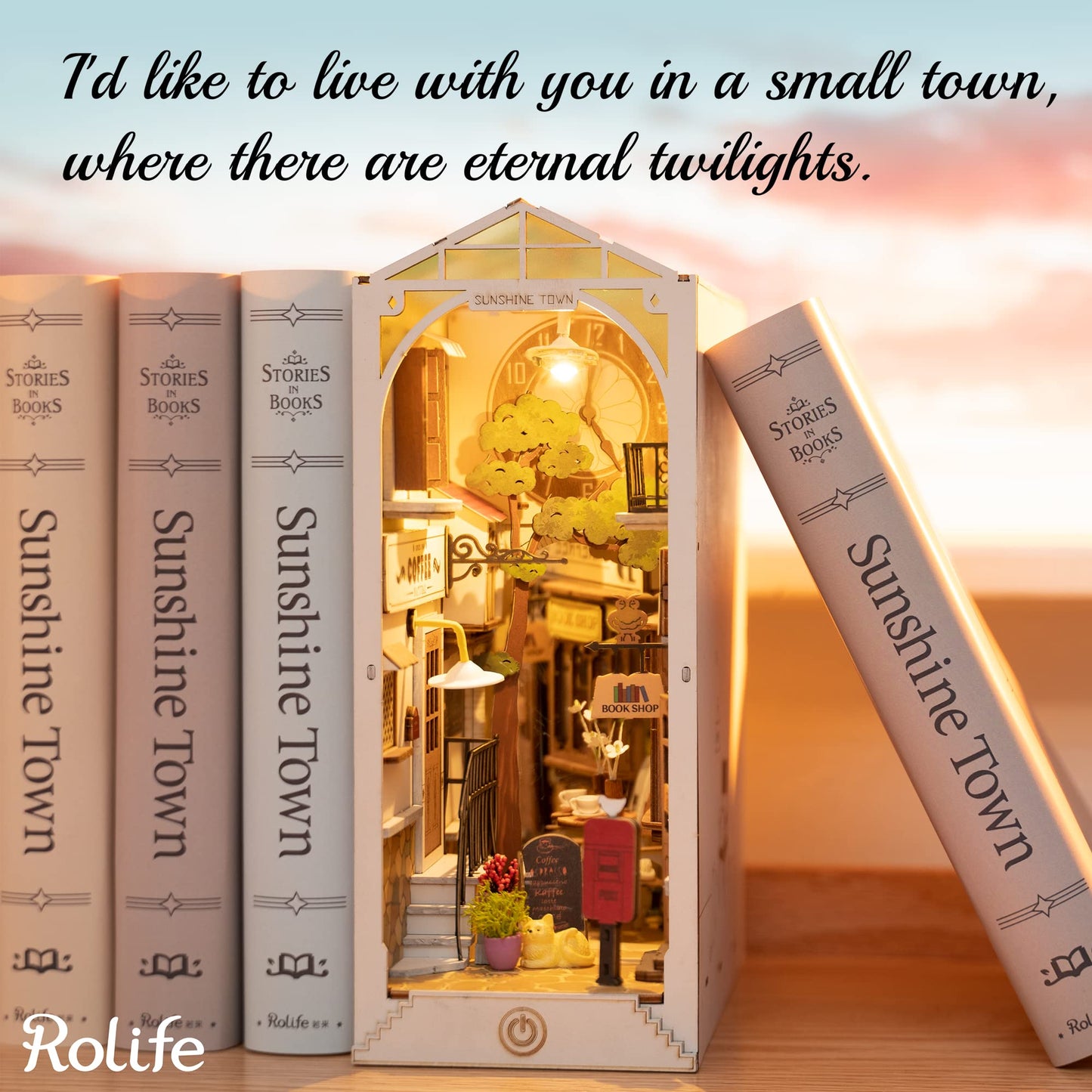 Rolife LED Book Nook Kit-Decorative Bookend Stand-3D Wooden Puzzle for Adults-Bookshelf Insert Booknook-Room Decor for Teen Girls Boys Women Men