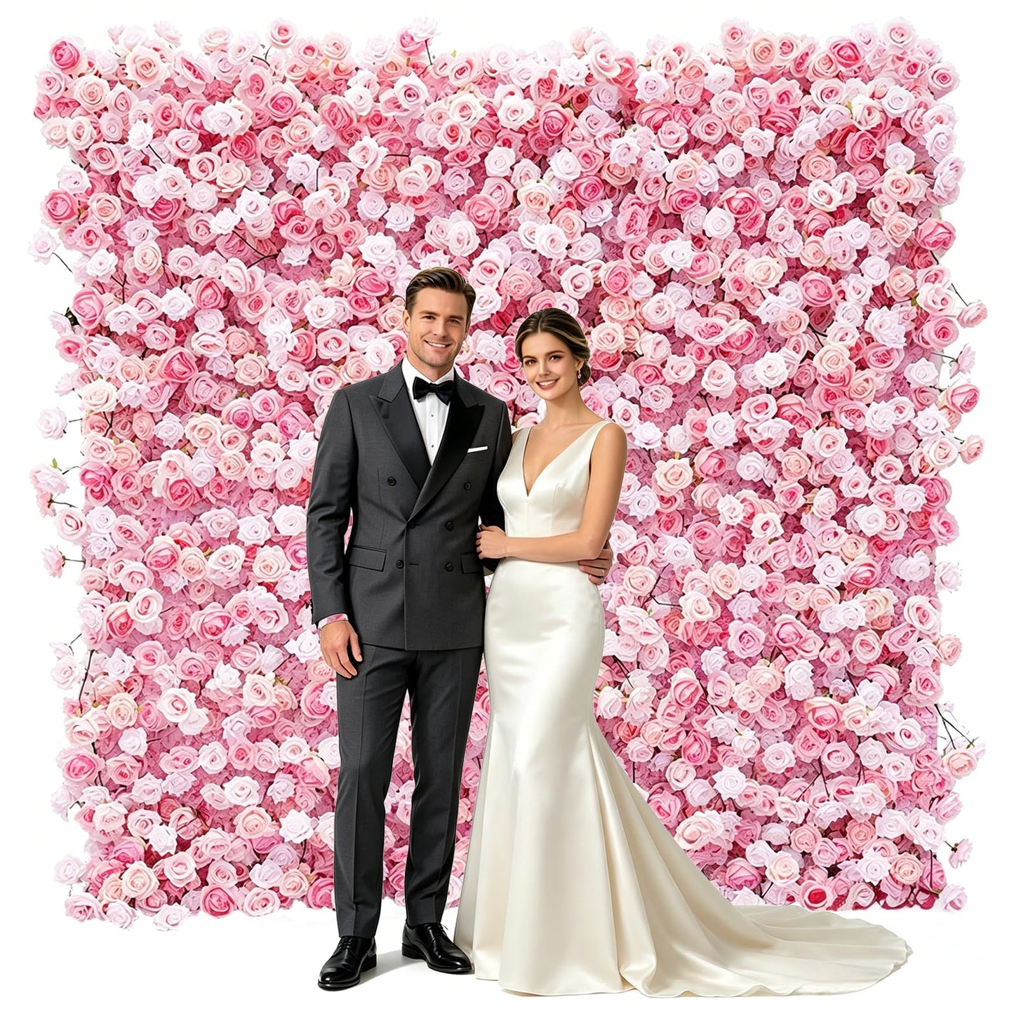 5D Pink Realistic Rose wall Backdrop, 8×8ft,Artificial Flower wall Panel. Easy to Install and Store, Reusable. Perfect for Weddings, Birthday Parties, and Home Decoration. Without Stand