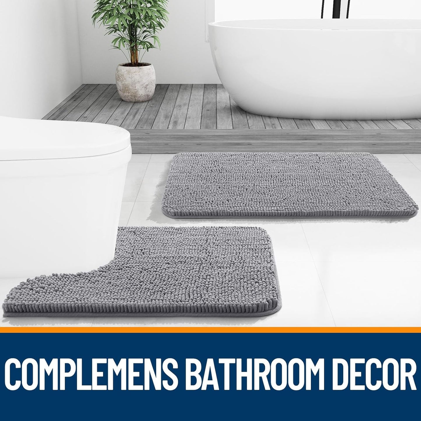 OLANLY Bathroom Rugs - Extra Soft Chenille Bath Mats with Rubber Backing | Quick Dry, Machine Washable, 30x20, Grey