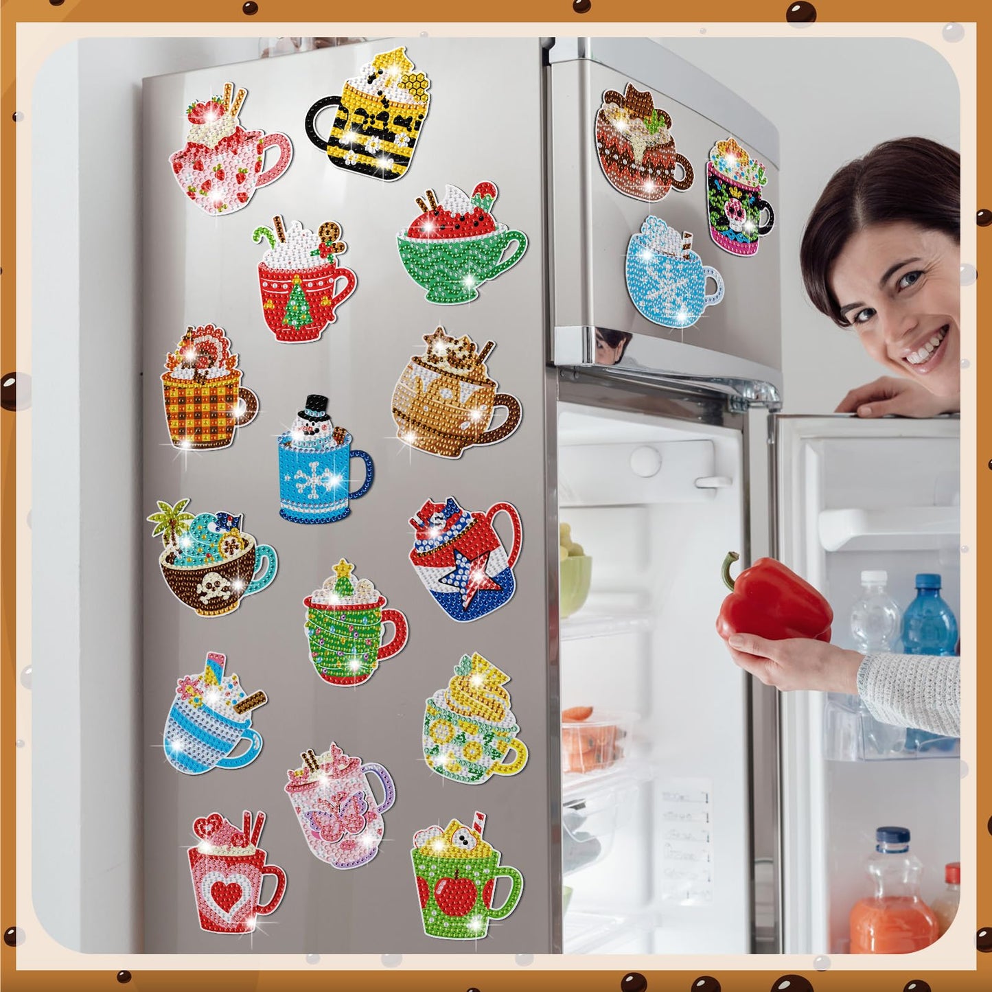Liliaafar 30 Pcs Diamond Painting Magnets Set Diamond Art Magnets for Fridge Refrigerator Magnetic Stickers for DIY Crafts 5d Rhinestones Gem Art Painting Kits for Adults Beginners(Coffee Cup)