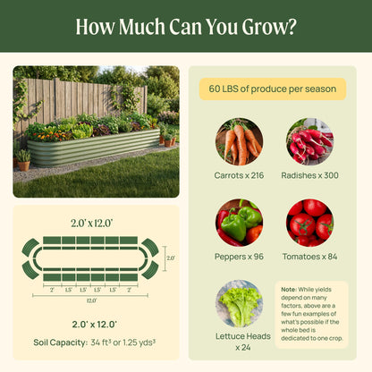 Vego garden 17" Tall 2' x 12' Giant Modular Metal Raised Garden Bed Kit, Large Metal Planter Box for Vegetables, Flowers, Herbs, Modern Gray