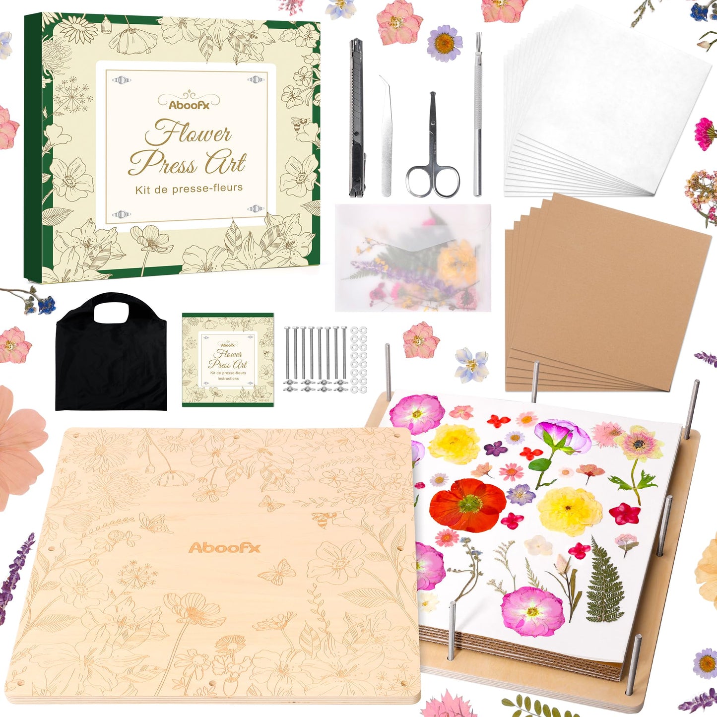 Aboofx Extra Large Flower Press Kit for Adults, 15"x 15" 6 Layers Wooden Flowers Pressing for DIY Easter Theme Pressed Flowers Art, Big Flower Preservation Kit for Frame Bookmark Resin Craft Projects