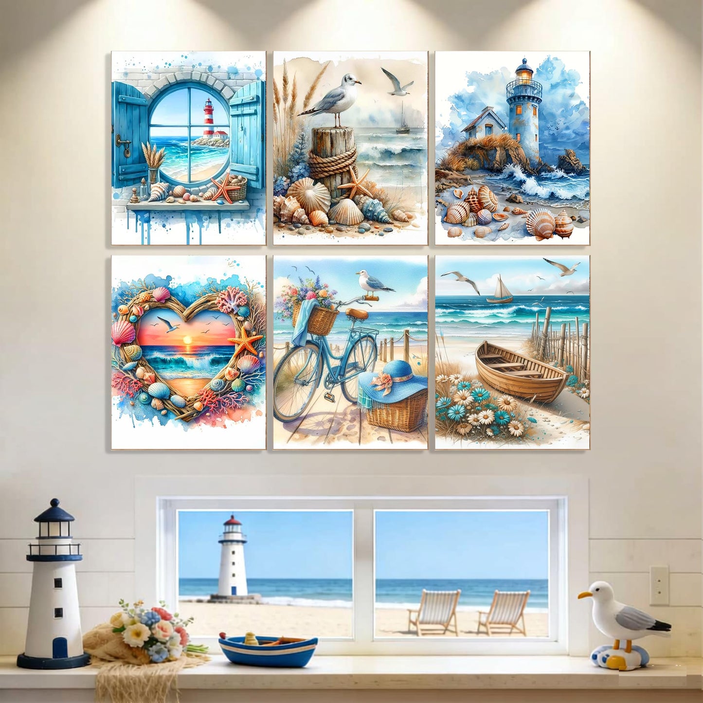Clendo 6 Pack Beach Diamond Painting Kits for Adults, 5D Coast Diamond Art Kits for Beginners, DIY Full Round Drill Paint by Diamonds Dots for Home Wall Decor 12 x 16 Inch