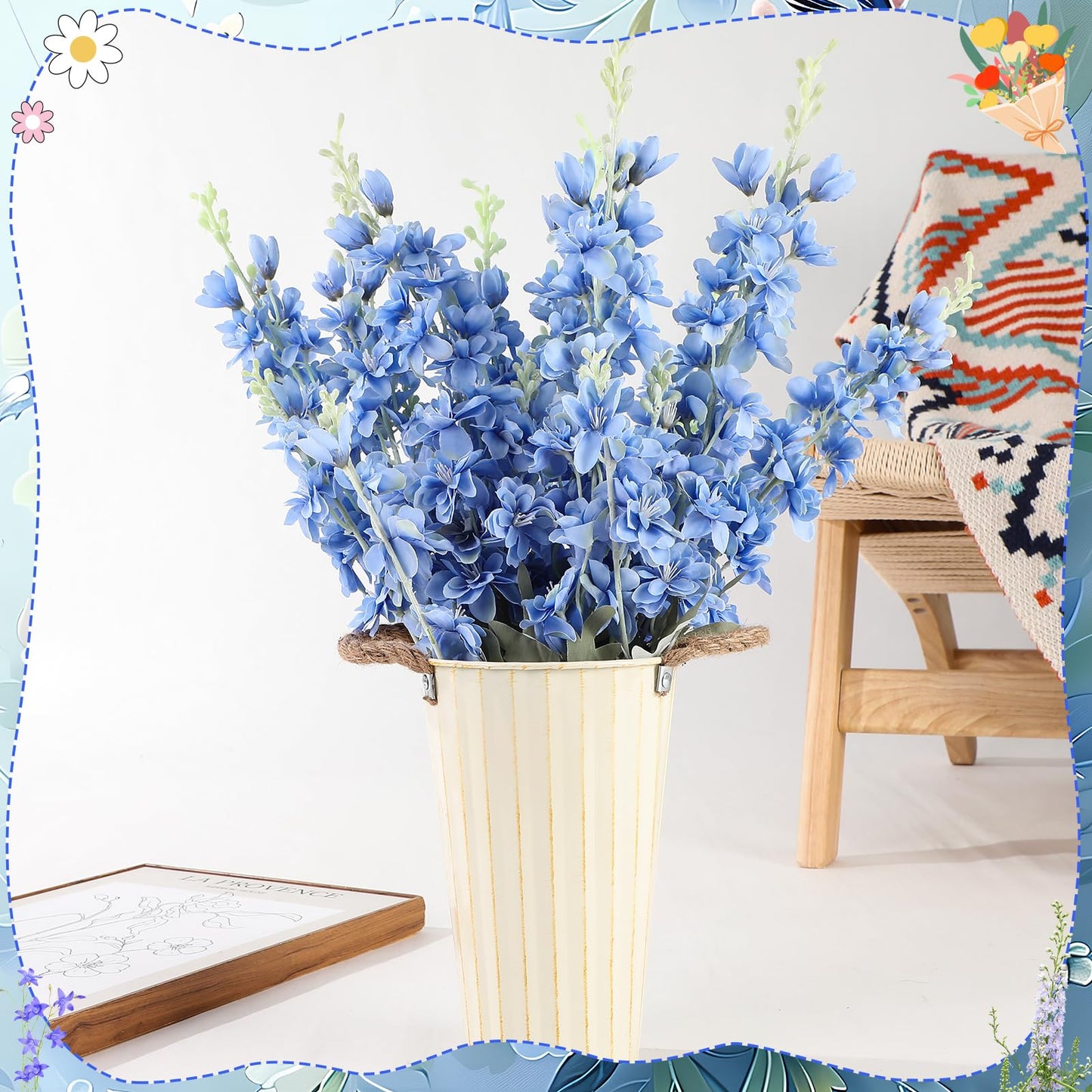 Ovveroche 10 Pcs Delphinium Artificial Flowers for Decoration, 33.86 Inch Long Stem Larkspur Fake Flowers Light Blue Faux Silk Bouquets for Tall Vase Wedding Home Decor Floral Arrangements(Dark Blue)