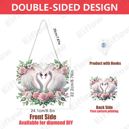 Eiflow Acrylic Diamond Art Hanging Kit for Adults Love, DIY Diamonds Painting Door Hanger Board Kit, Special Crystal Diamond Art Painting Pendant Ornament (Swans)