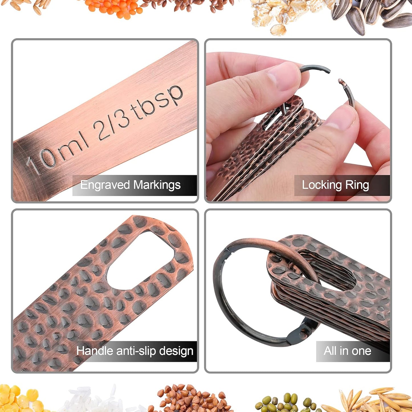 Smithcraft Copper Measuring Spoons Set, Stainless Steel, 6 Measurer Spoons (Copper-6spoons+1ring)