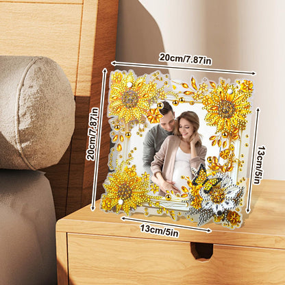 AIRDEA 5D Diamond Art Painting Desktop Photo Frame Ornament Flowers Butterfly Special Shape Diamond Dots Frame Kits for Adults,8x8in/20x20cm