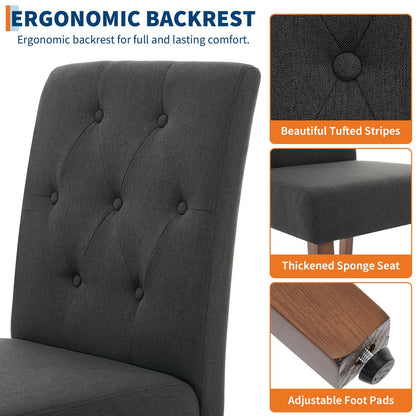 IDEALHOUSE Dining Chairs Set of 6, Linen Fabric Upholstered Parsons Chairs with Rubberwood Legs, Comfortable Padded Seat Kitchen, Dining Room Side Chairs, Living Room Black