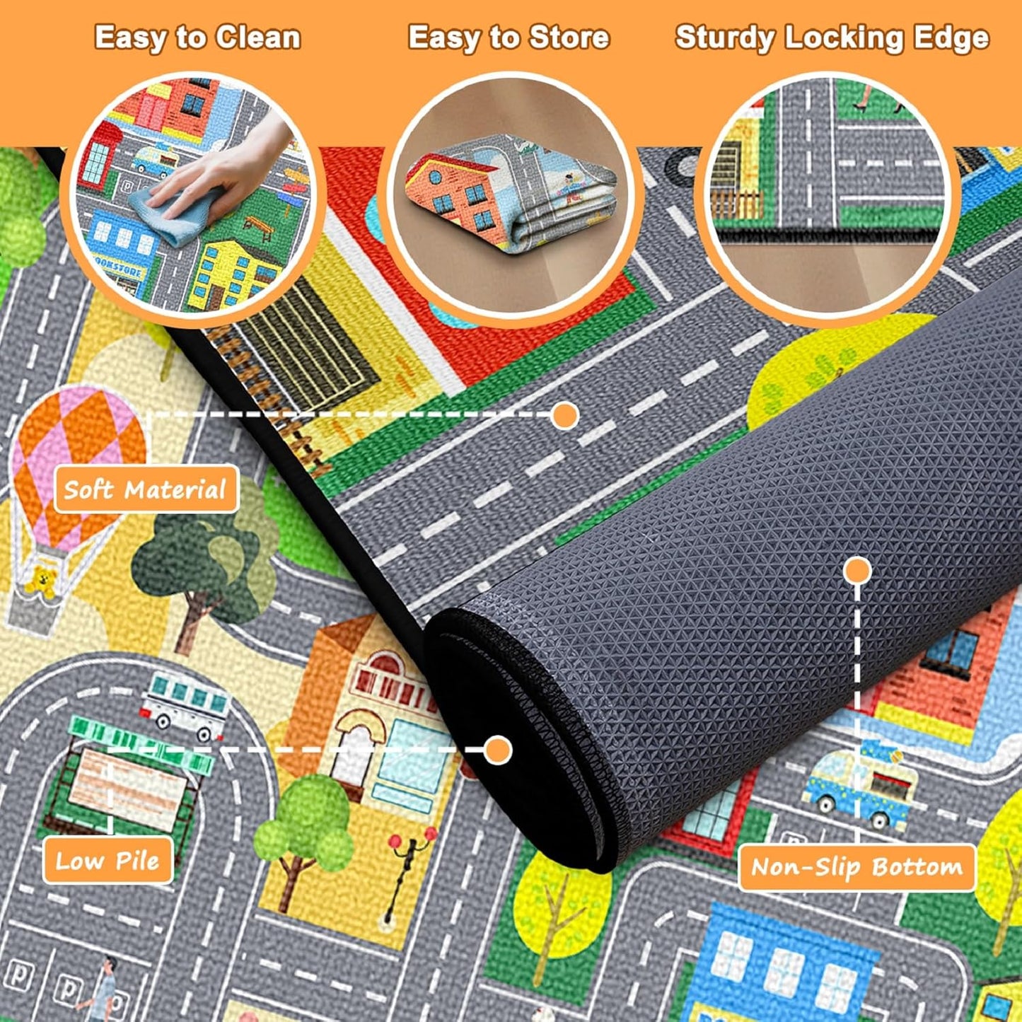 2.5x4 Car Rug for Kids Playroom - Road Rug for Boys Room Kids Play Mat with Road Tracks Car Play Mat, Feet