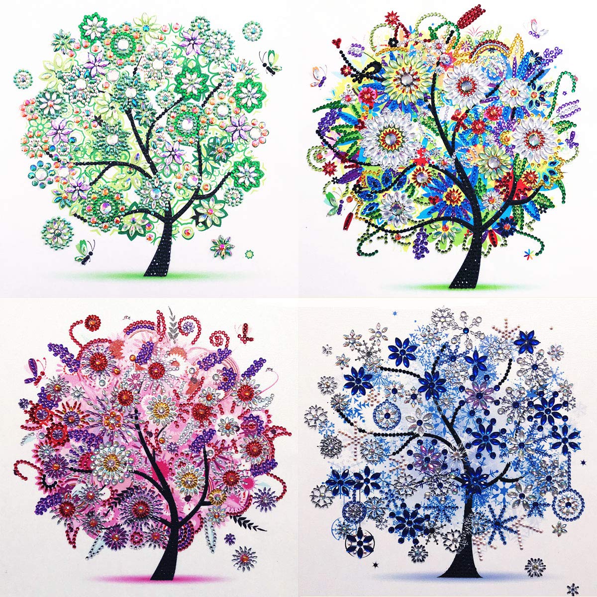 5D DIY Diamond Painting Sets Different Shape Diamond Drawing Tree Cross Stitch Point Drill Painting Living Room Bedroom Wall Decorative Drawing (Four Seasons)