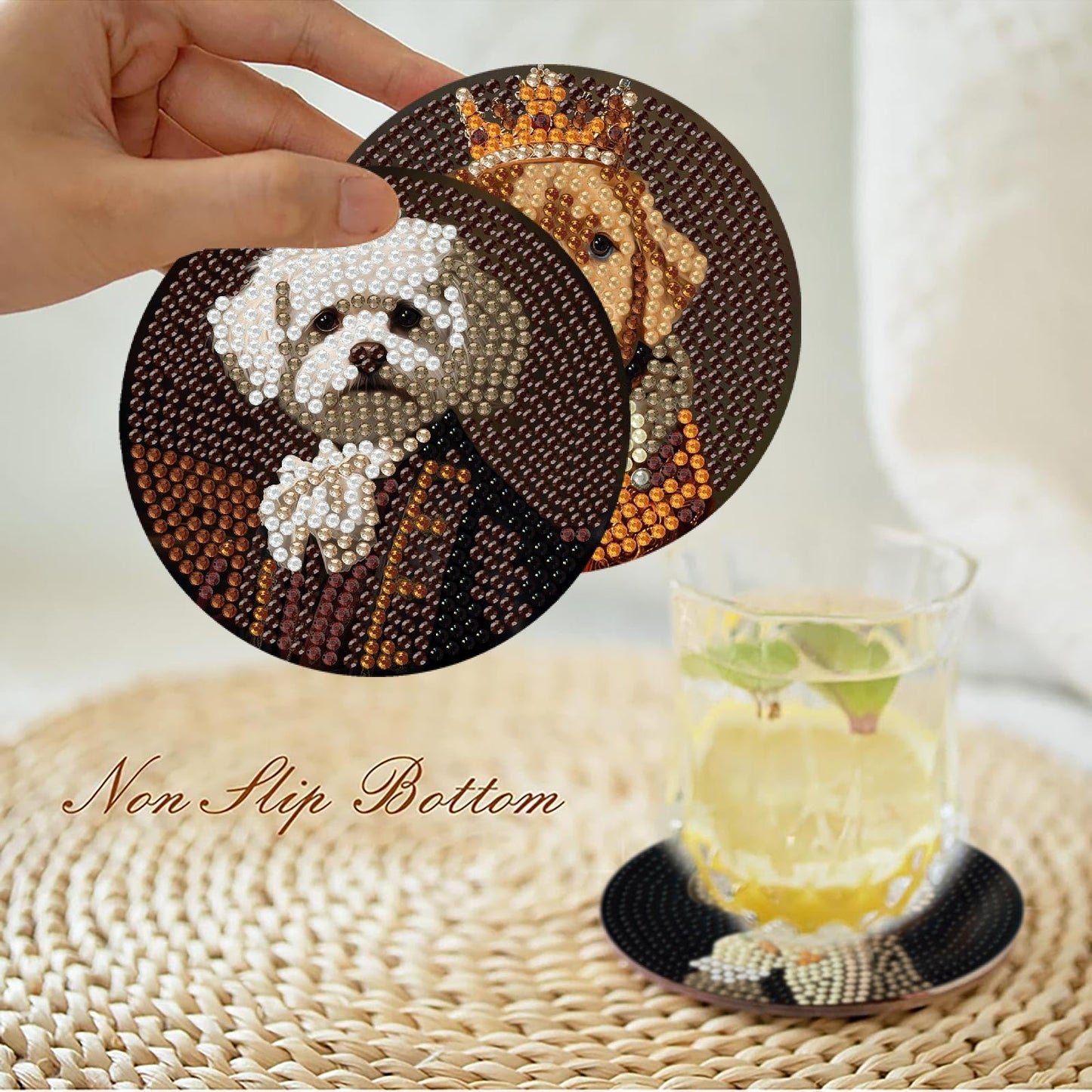 Yijingtop Retro Dog Diamond Art Painting Coasters Kit, 8 Pieces Puppy Diamond Art Coasters with Holder, DIY Funny Dog Small Diamond Art for Beginners