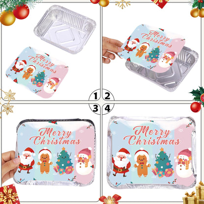 SAITI 50 PCS Christmas Cookie Tins with Lids for Gift Giving, Disposable Food Storage Pan Aluminium Foil Treat Containers for Holiday Leftovers Goodie or Cookie Exchange