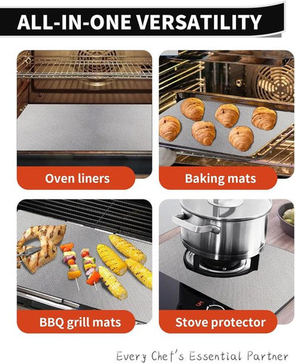 Heavy Duty Oven Liners by [Brand Name] - 2 Pack Reusable Mats, 17"x 25" | BPA & PFOA Free, Silver