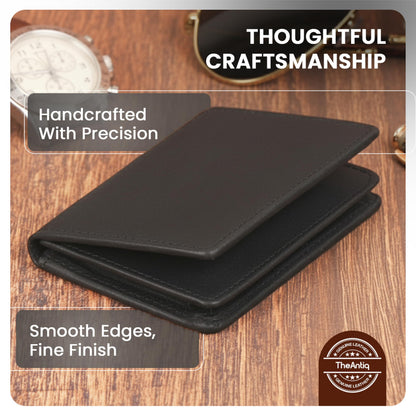 TheAntiq Premium Leather Card Wallet, RFID Blocking Expandable Business Card Case, Bifold Card Holder for Men and Women, Men's Purse, Wallet for Men (Business Card Wallet, Black)