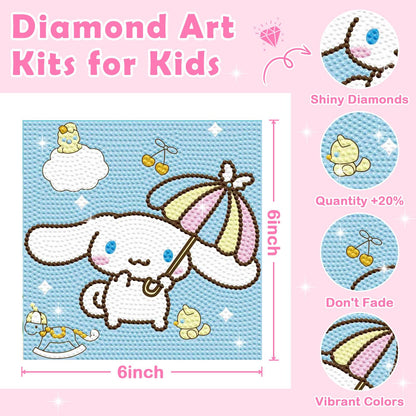 Diamond Art Kits for Kids Teen Adults, 4 Pack Cartoon Diamond Painting Kit Arts and Crafts for Kids Beginner, Mosaic Kits DIY 5D Full Drill Gem Art Dimond Art Paintings for Home Wall Decor, 6" X 6"