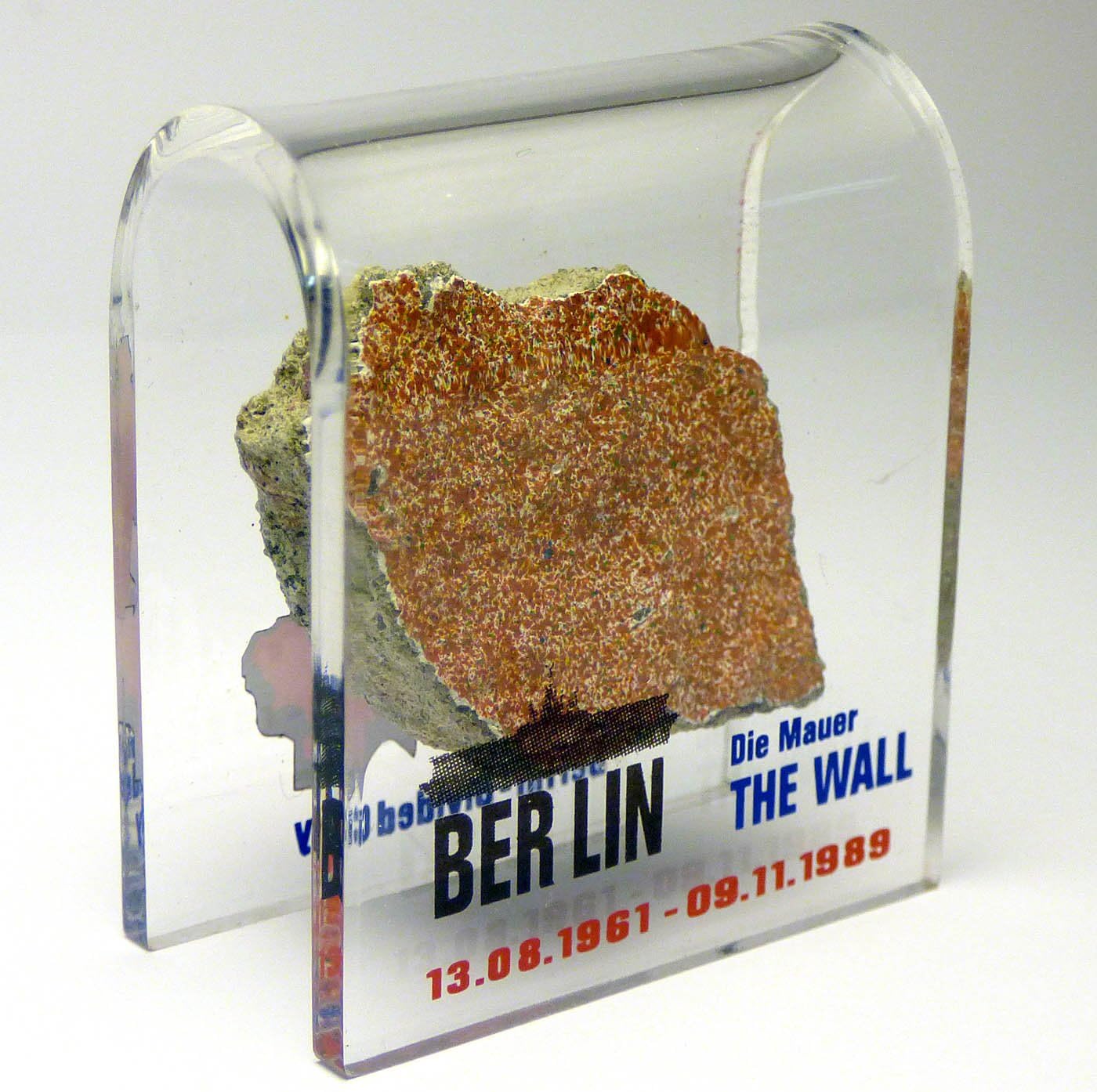 Original Piece of the Berlin Wall - Authentic Souvenir Mounted in Acrylic Display (Small 2"X2", Divided City)