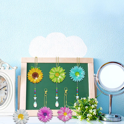 JeCuiK 6 Pcs Daisy Diamonds Painting Wind Chimes Suncatcher Double Sided Flower Rhinestone Painting Wind Chime 5D DIY Crystal Diamond Painting Kits Paint by Number Hanging Ornaments Mom Gifts