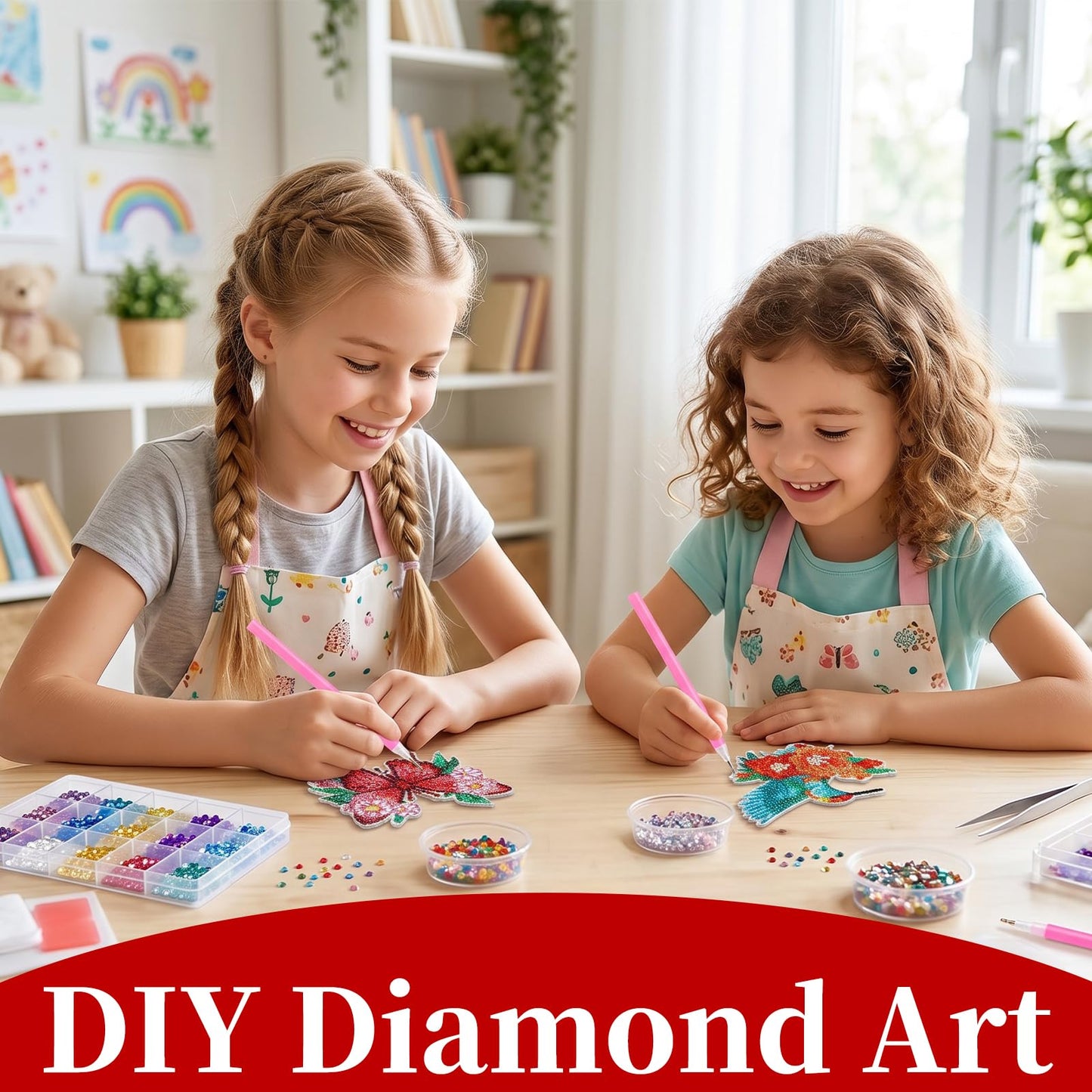Dqwtb 3pcs Diamond Art Kits for Kids Teens Adults Double-Sided DIY Diamond Painting Hanging Ornaments with Crystal Prisms Butterfly Hummingbird Mandala Sun Wind Chimes for Home Garden Decor