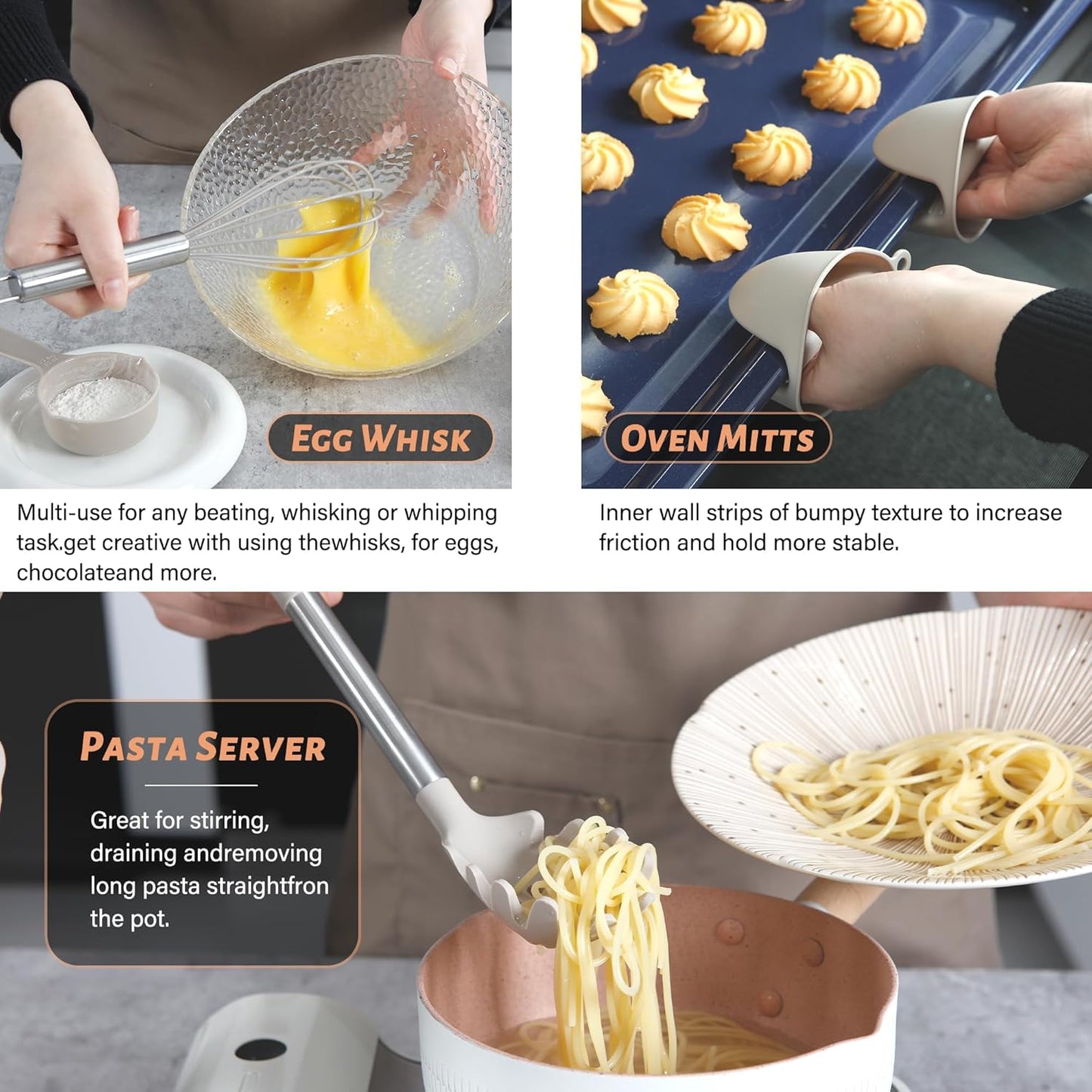 Kitchen Utensils Set 28 pcs, Hvygss Silicone Cooking Utensils with Stainless Steel Handle, Khaki
