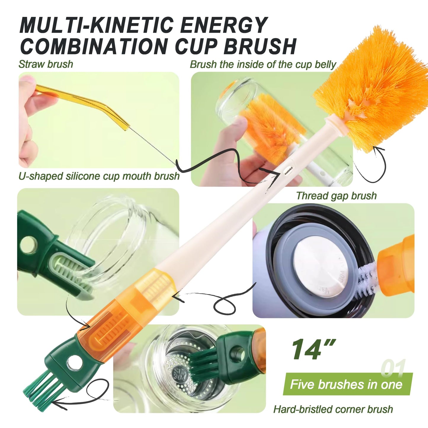 9Pcs Bottle Cleaning Brush Set with Long Handle, Nylon Tube Brush Cup Cleaner, Straw Brushes for Washing Narrow Neck Water Bottle Pipes Kettle Spout Cleaning