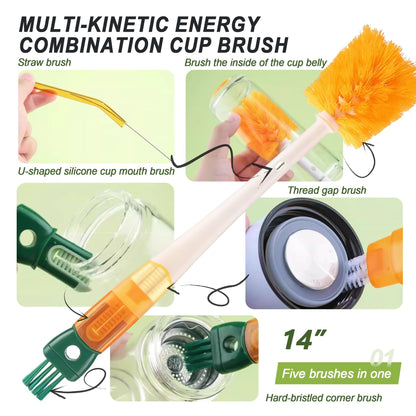 9Pcs Bottle Cleaning Brush Set with Long Handle, Nylon Tube Brush Cup Cleaner, Straw Brushes for Washing Narrow Neck Water Bottle Pipes Kettle Spout Cleaning