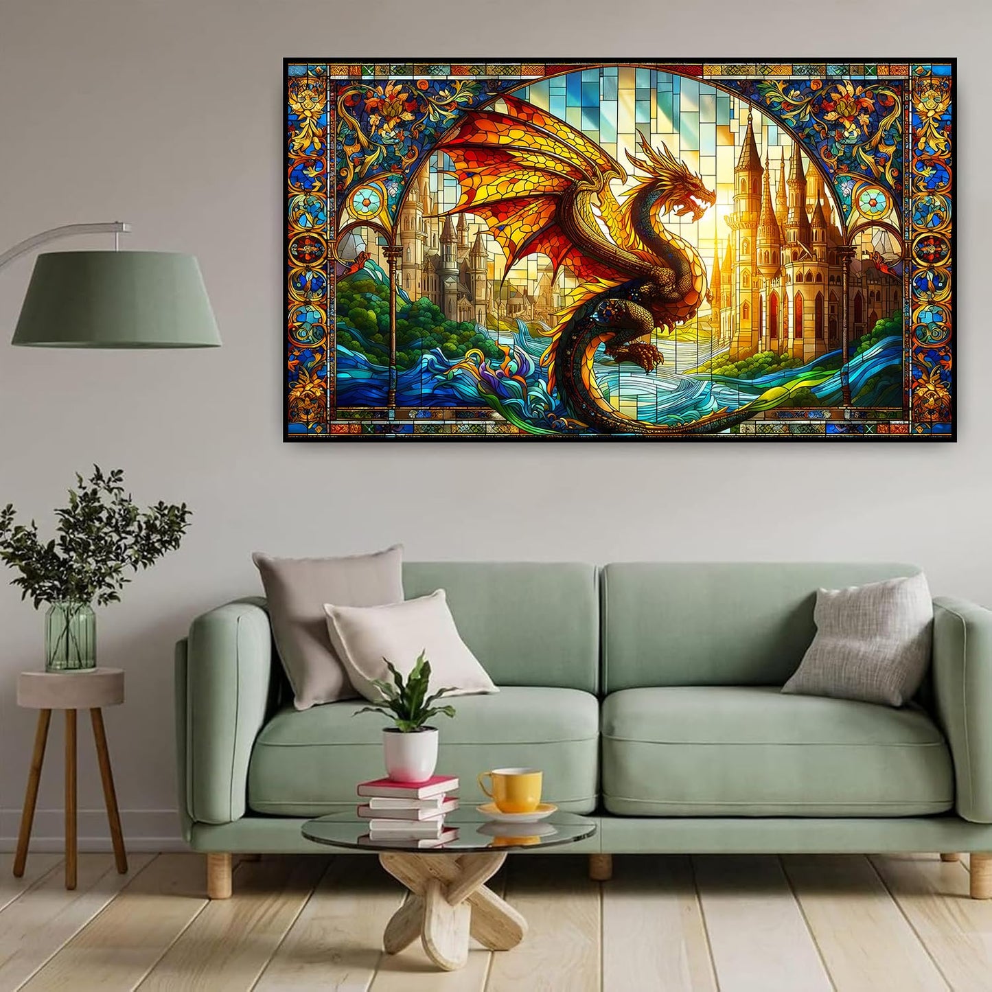 igoodom Large Diamond Painting, Stained Glass Dragon Diamond Art Kits for Adults, Full Drill Round Big Diamond Painting, DIY Gem Art and Crafts for Home Wall Decor Gift 27.5 X 15.7inch