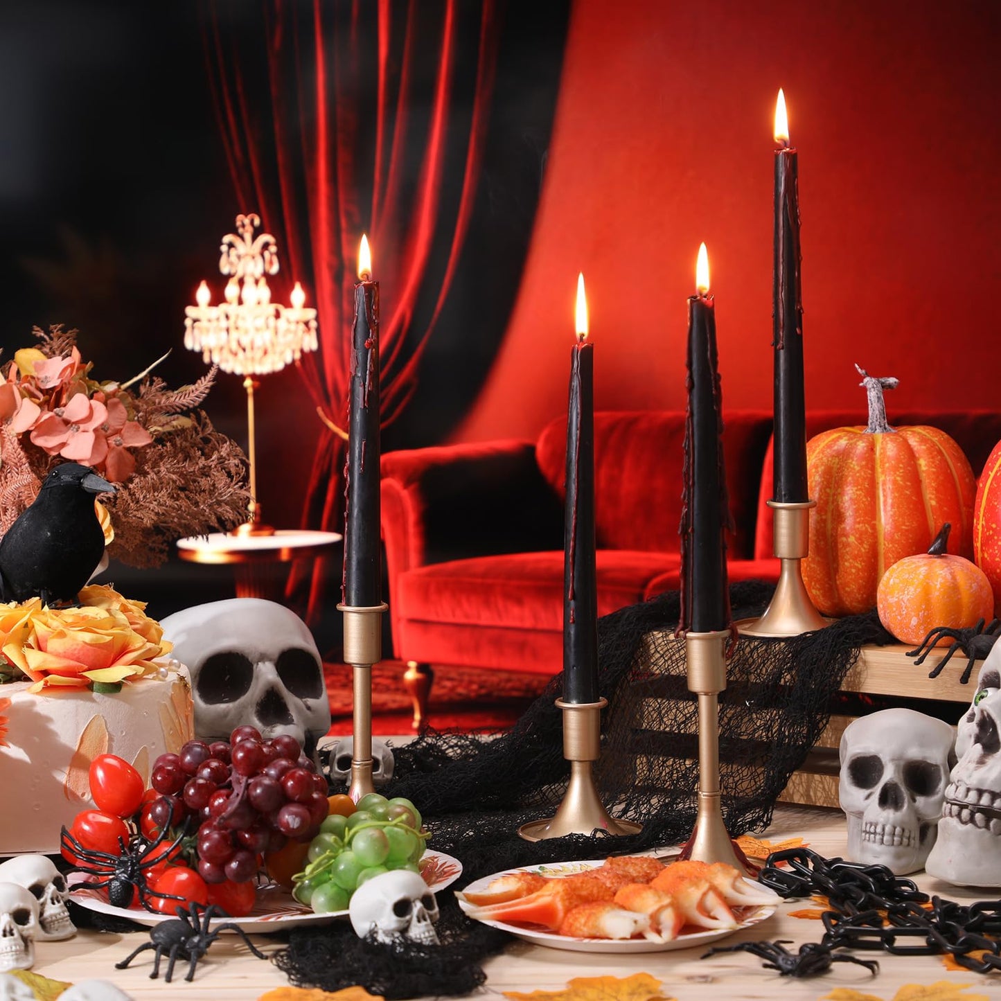 Zhengmy 4 Pack Halloween Vampire Tears Taper Candles, 10 Inch Tall Bleeding Candles Blood Drip Spooky Gothic Candlesticks for Halloween Vampire Home Party Decorations Supplies (Black)