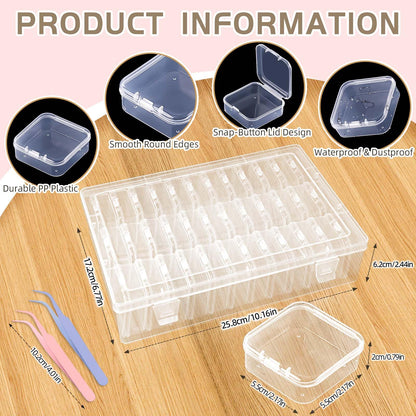 YUX-DTDSU 74 PCS Bead Organizer Box with Hinged Lid, Craft Storage Containers with 2Pcs Tweezers and Labels, Small Clear Plastic Diamond Painting Storage Case for Jewelry, Bracelet, Seed, DIY Crafts