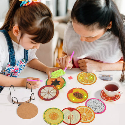 Billbotk 12 Pieces Diamond Art Painting Coasters Kit with Holder, Diamond Art Coasters, DIY Diamond Crafts Projects, Diamond Dot Kits for Adults and Beginners(Fruit Style)