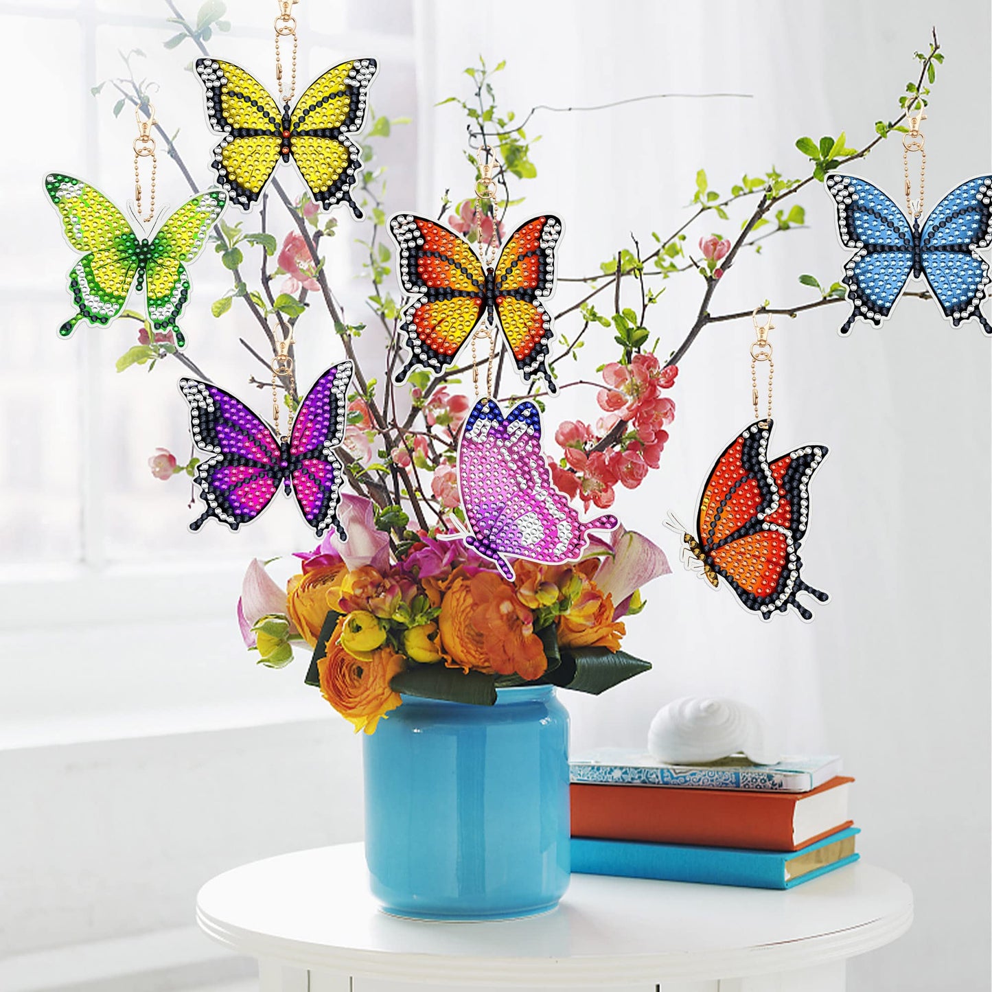 10 PCS Butterfly Diamond Painting Keychains Kit Double Sided Diamonds Art Key Rings Hanging 5D Diamond Ornaments Butterfly Full Drill Diamonds Pendants for Spring Summer Beginners Adults DIY Crafts