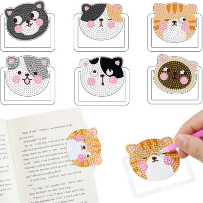 Vcekract 6 Pcs Diamond Painting Bookmarks, DIY Diamond Art Kits for Adults, Cat Bookmark Craft Supplies Kits for Book Lovers