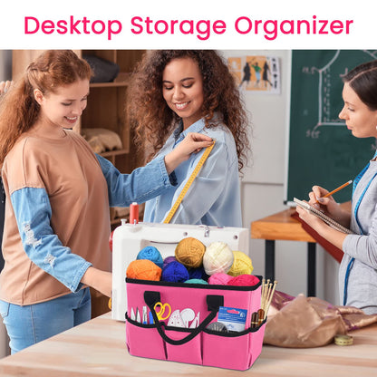 Godery Desktop Tote and Organizer, Teacher Helper Caddy Bag for Arts, Books, Stationery, Office Desk Organization, Make-up Storage with Handles for Travel, Pink