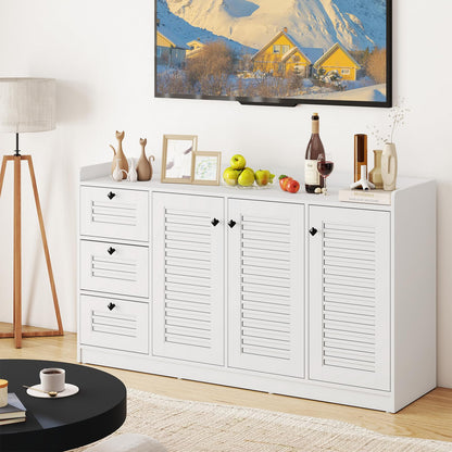 Giantex 63'' Buffet Cabinet with Storage, Modern Sideboard Cabinet with 3 Doors & 3 Pull-Out Drawers, Large Kitchen Console Table with Anti-Tipping Devices for Living Room, Dining Room, White